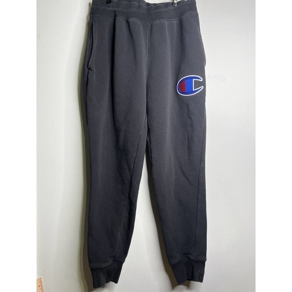 CHAMPION Reverse Weave Joggers Sweatpants Large Black Heavyweight Tie Waist - Picture 1 of 8